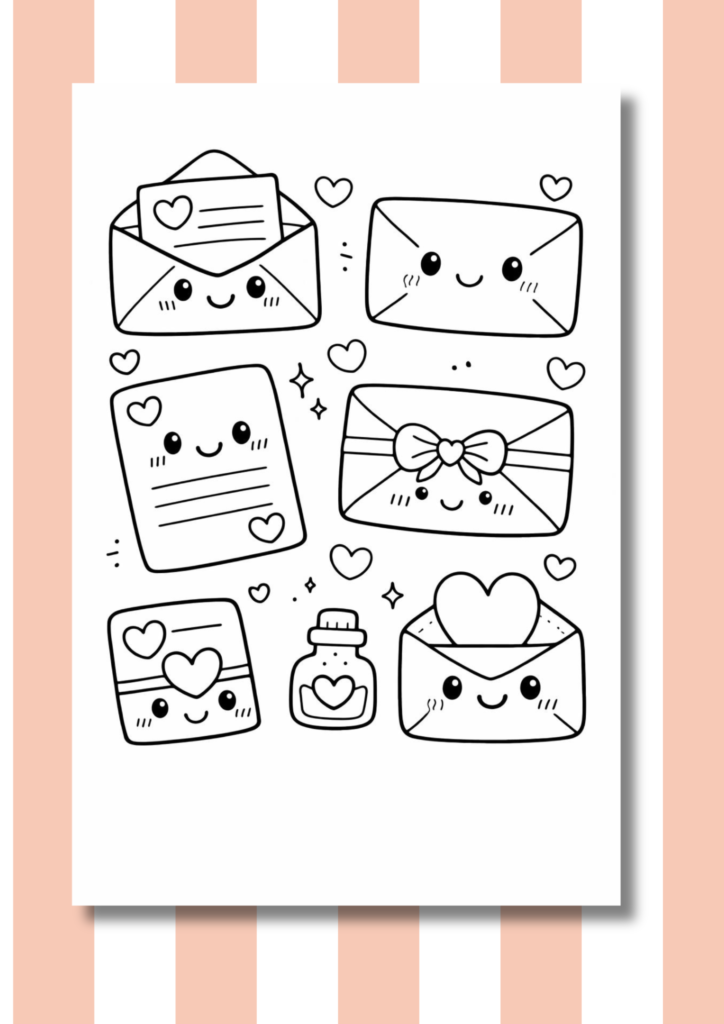 Love letters and envelopes coloring pages
