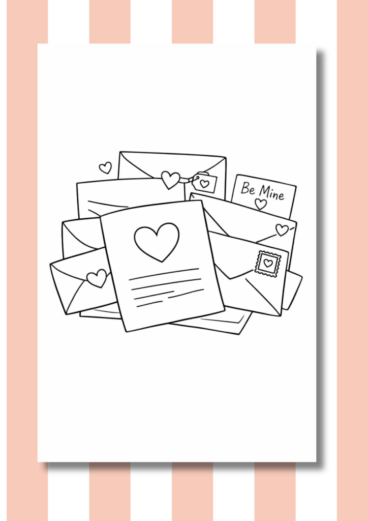 Love letters and envelopes coloring pages