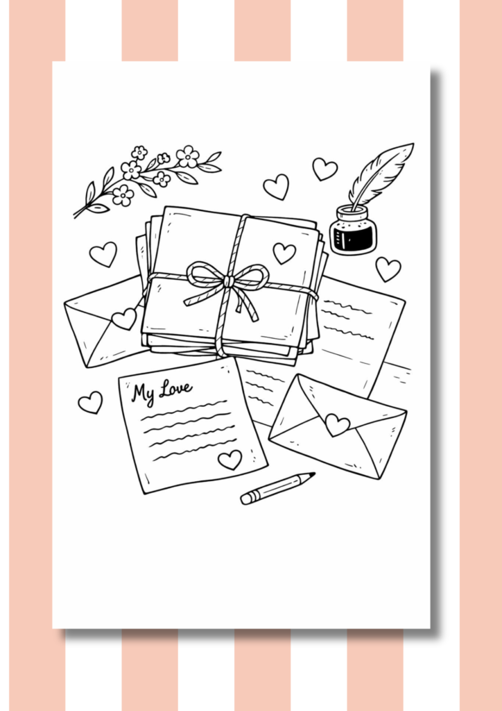 Love letters and envelopes coloring pages