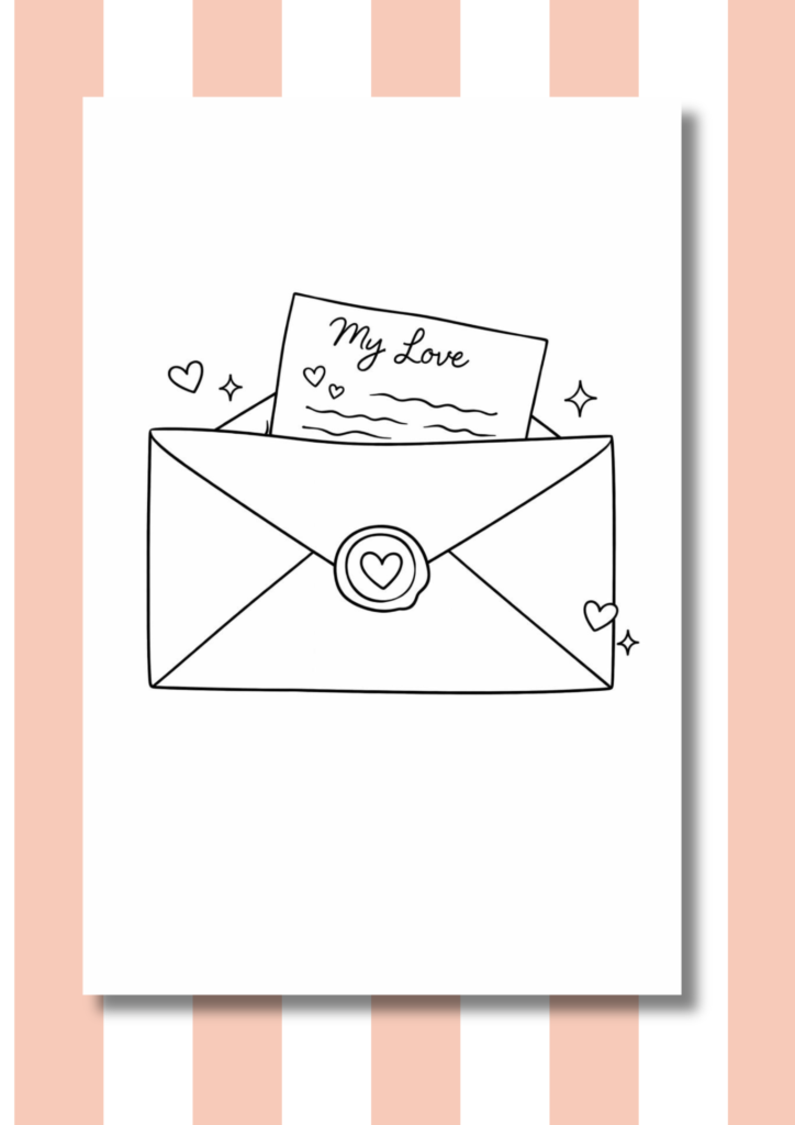 Love letters and envelopes coloring pages