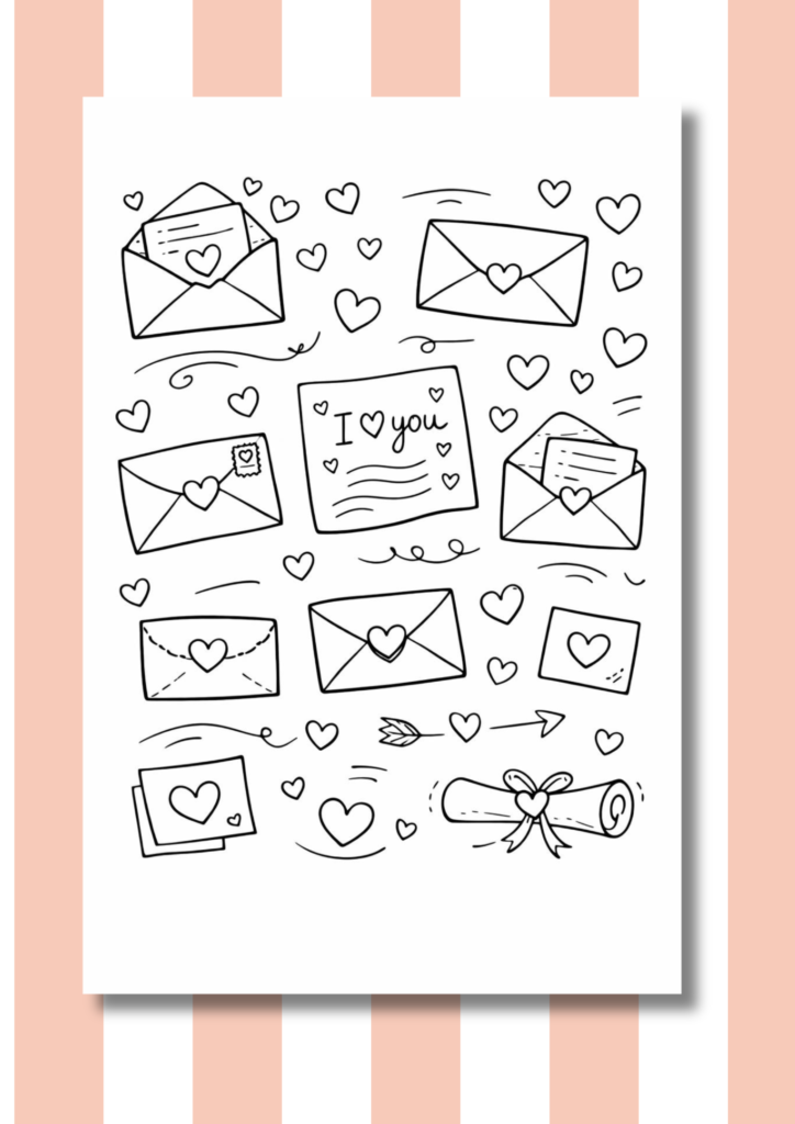 Love letters and envelopes coloring pages