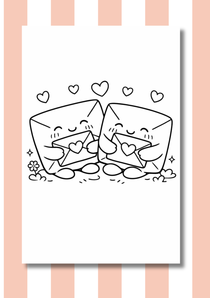Love letters and envelopes coloring pages