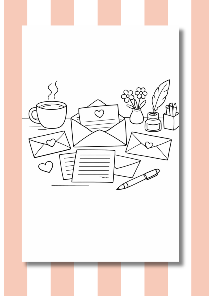 Love letters and envelopes coloring pages