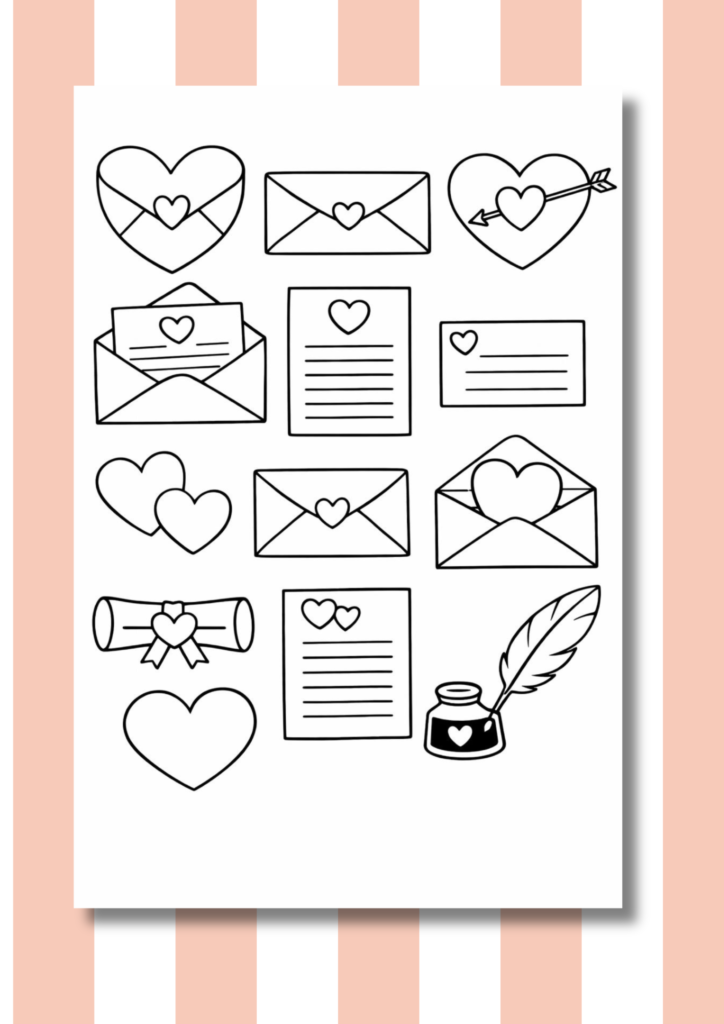 Love letters and envelopes coloring pages