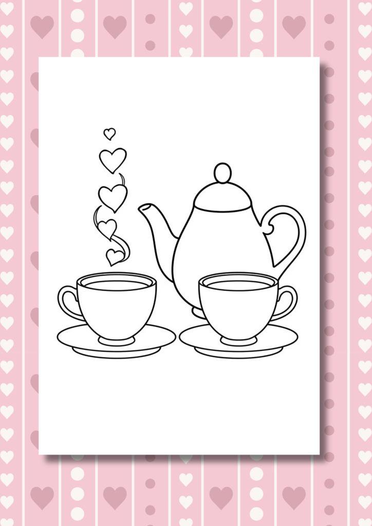 Tea for Two Valentine coloring pages