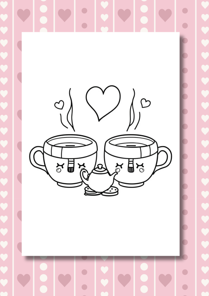 Tea for Two Valentine coloring pages