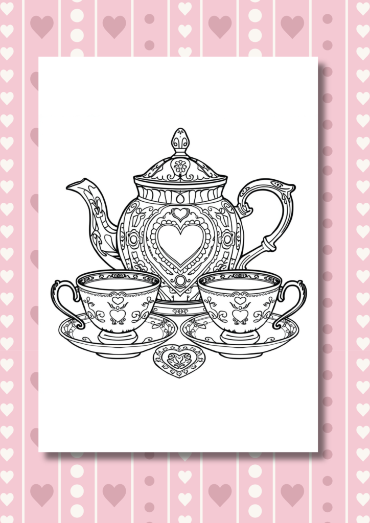 Tea for Two Valentine coloring pages