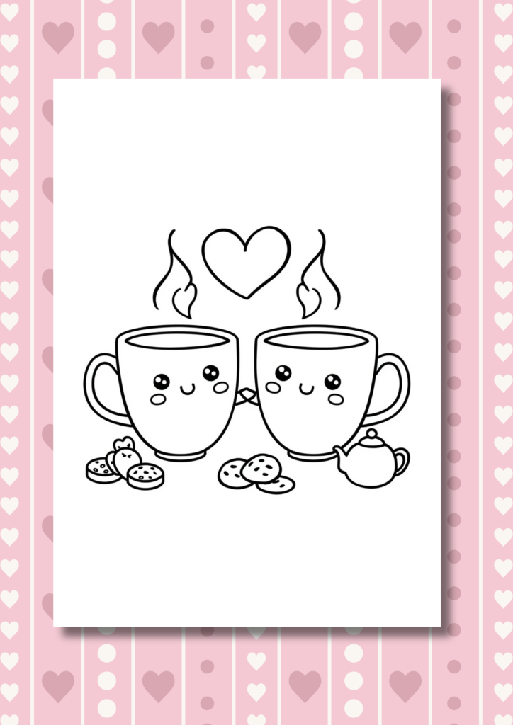 Tea for Two Valentine coloring pages