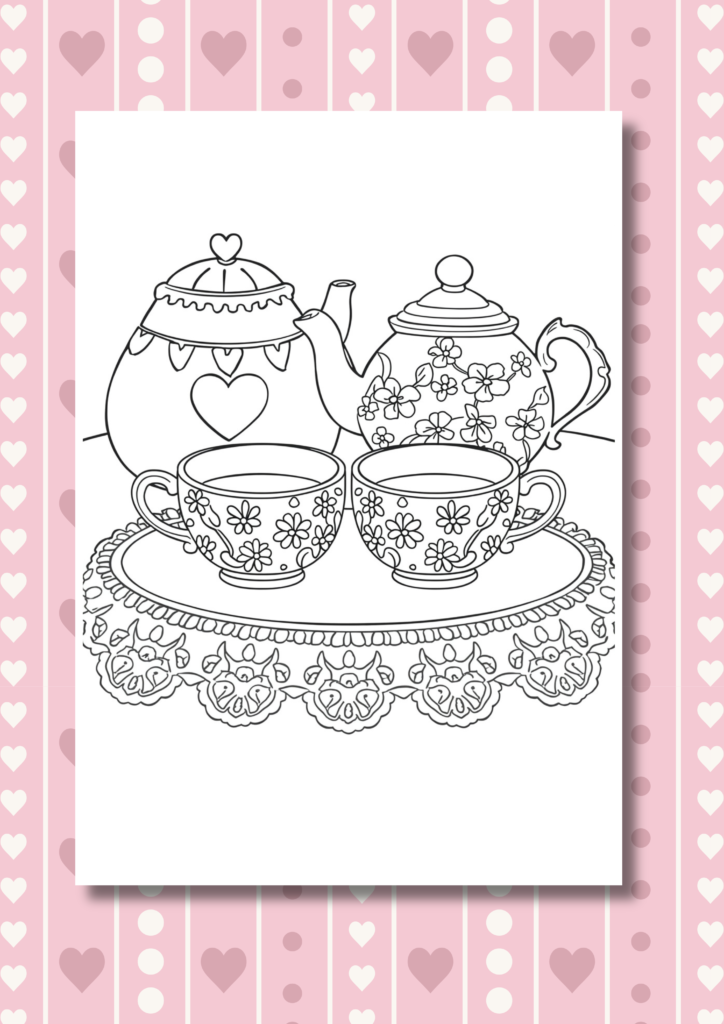 Tea for Two Valentine coloring pages