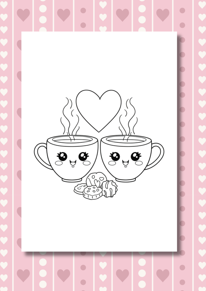 Tea for Two Valentine coloring pages