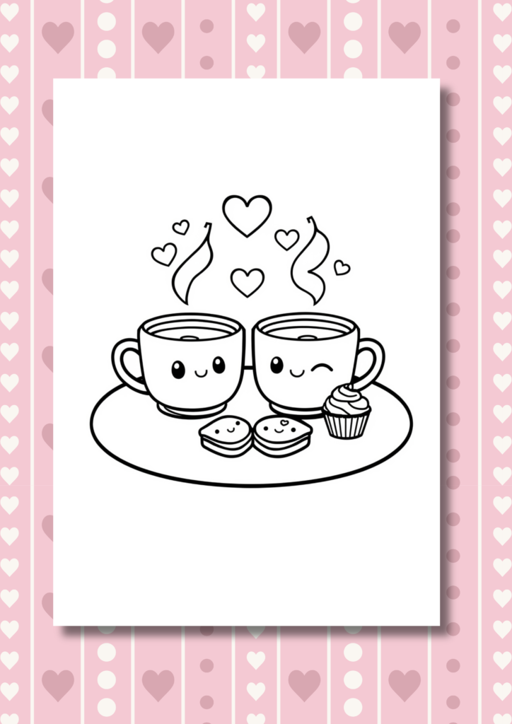 Tea for Two Valentine coloring pages