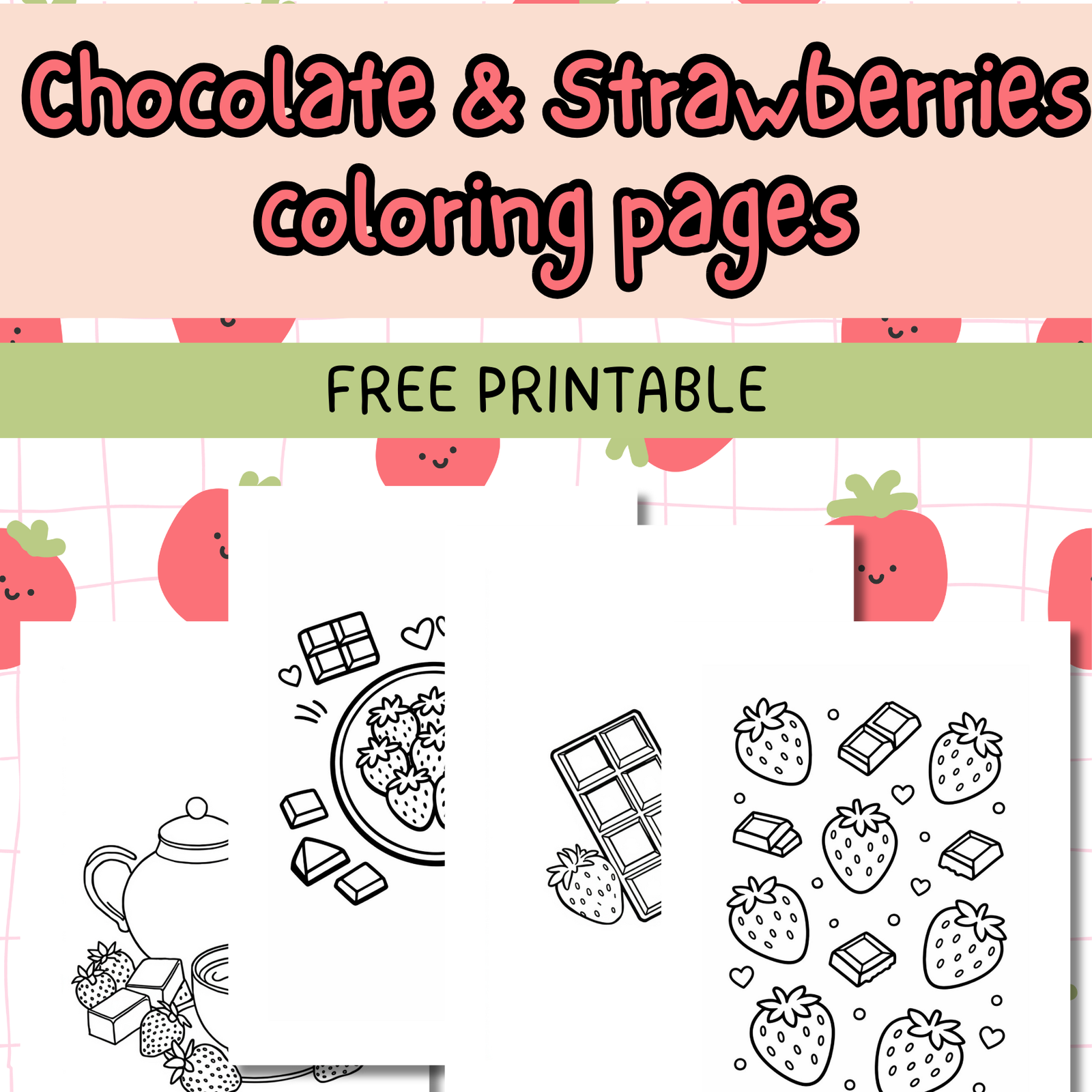 Chocolate and Strawberries Valentine coloring pages