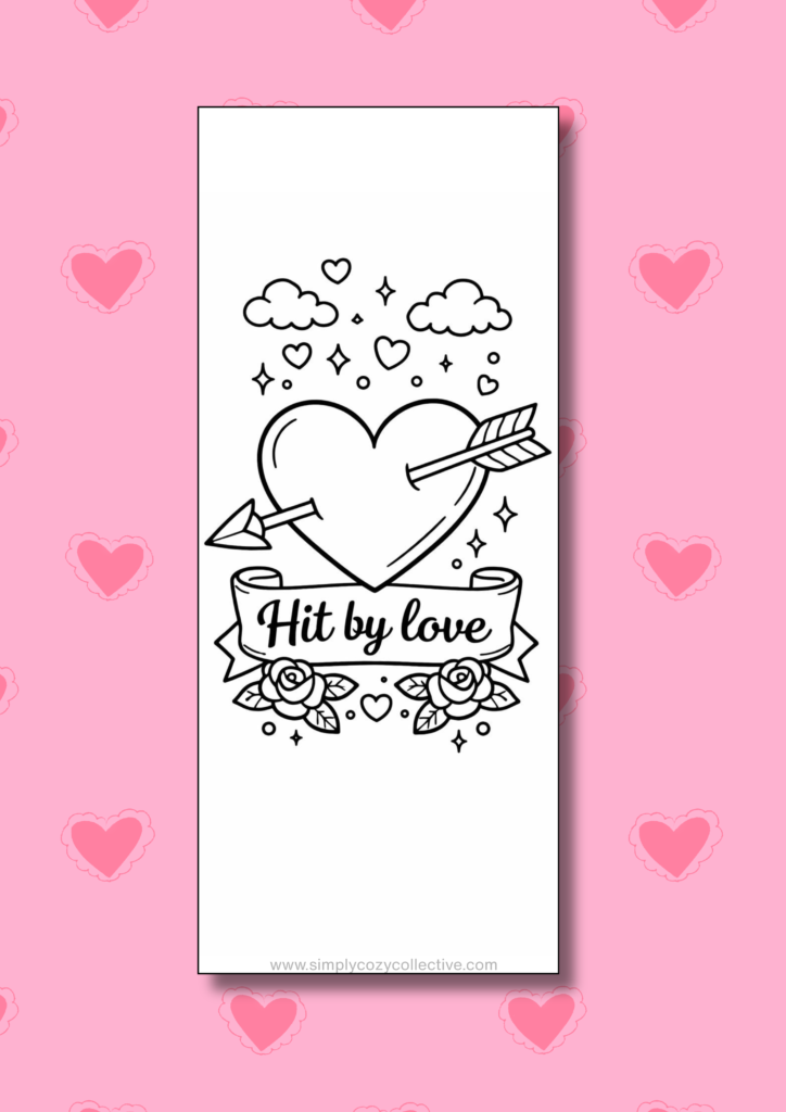 cozy Valentine bookmarks to color 