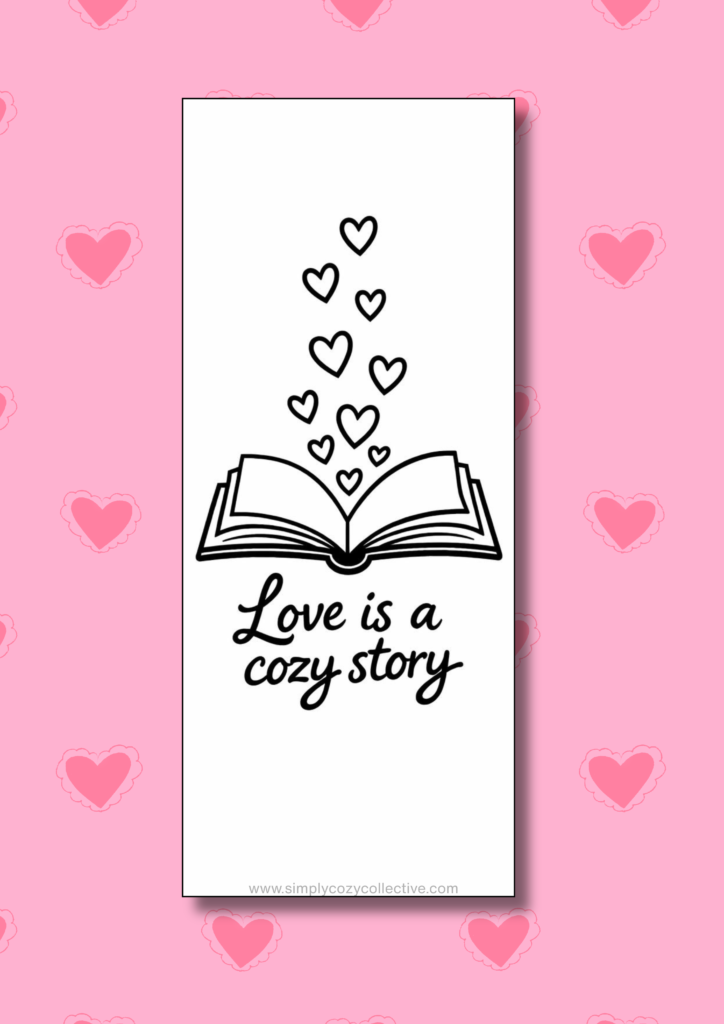 cozy Valentine bookmarks to color 