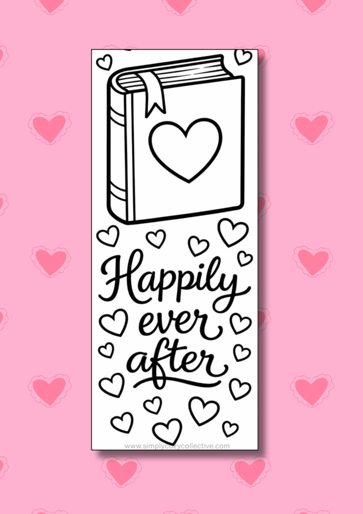 cozy Valentine bookmarks to color 