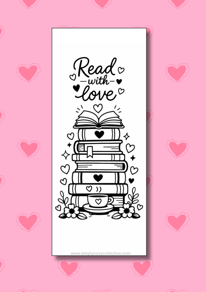 cozy Valentine bookmarks to color 