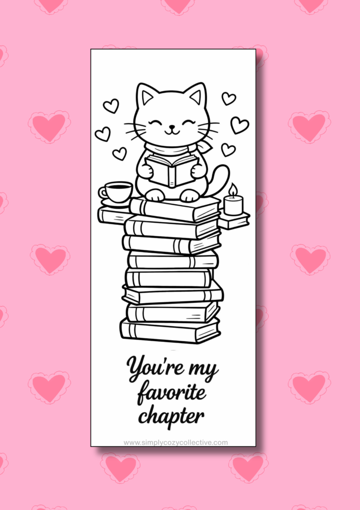 cozy Valentine bookmarks to color 