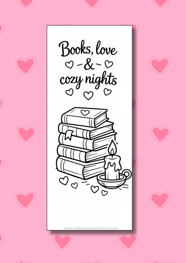 cozy Valentine bookmarks to color 