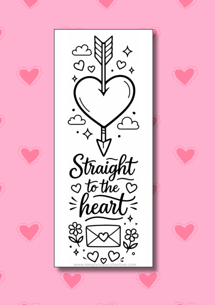 cozy Valentine bookmarks to color 