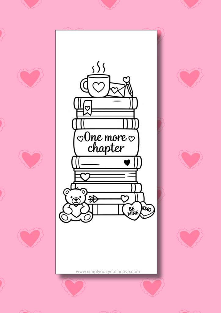 cozy Valentine bookmarks to color 