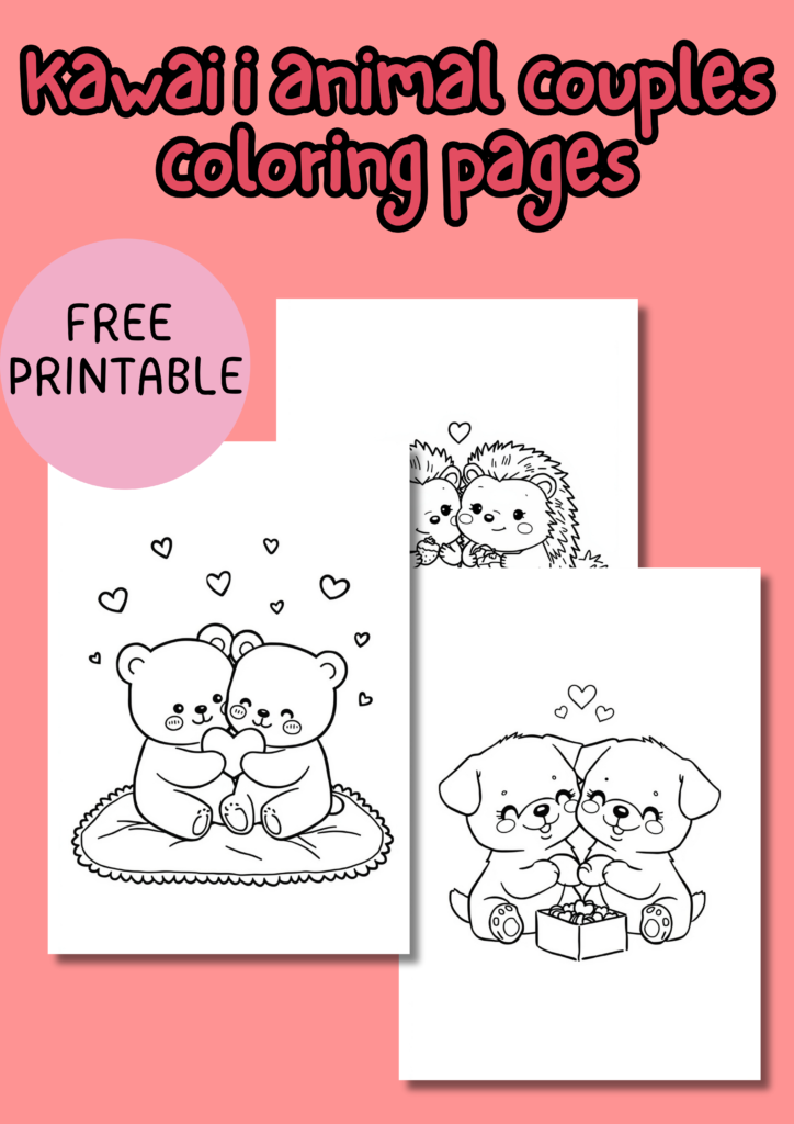 free kawaii animal couples coloring pages