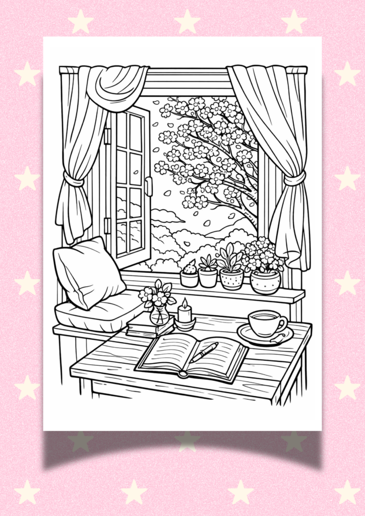 cozy spring corner coloring pages