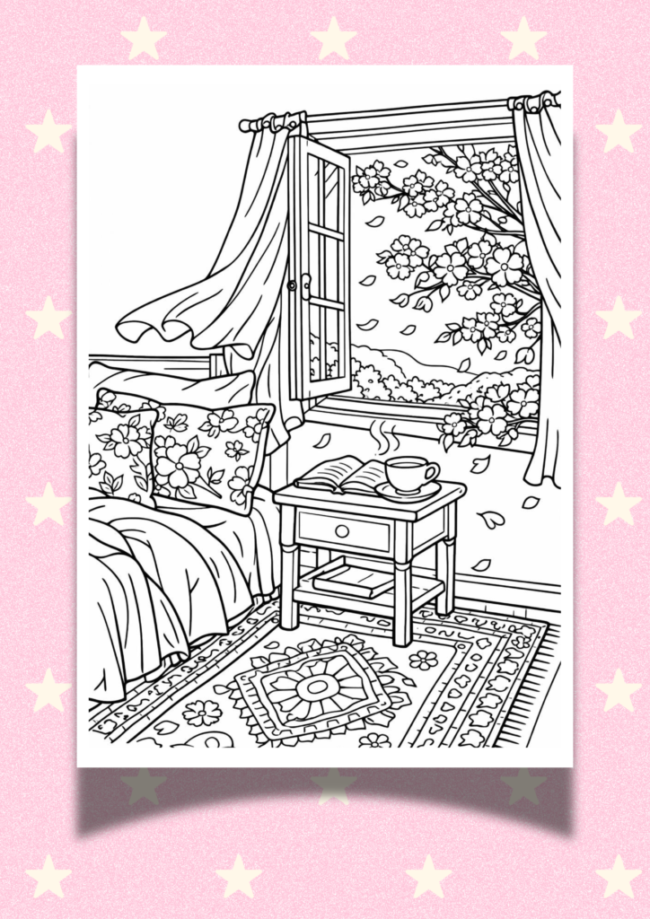 cozy spring corner coloring pages
