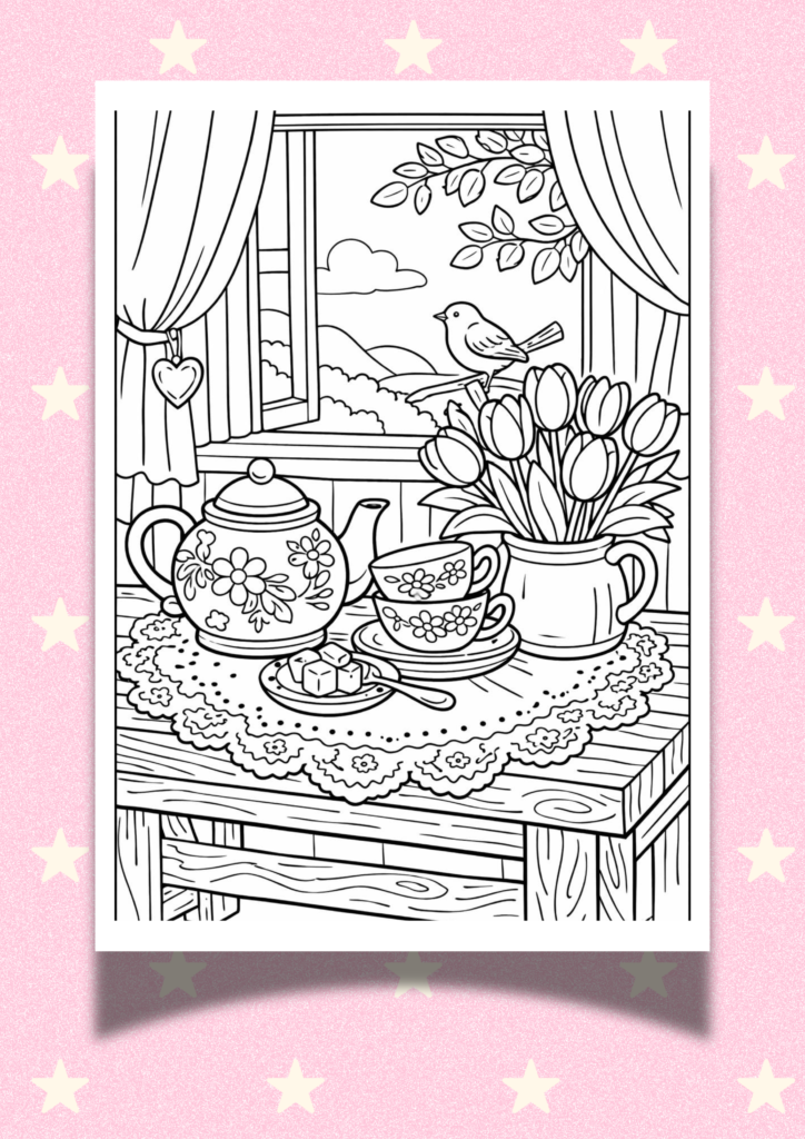cozy spring corner coloring pages