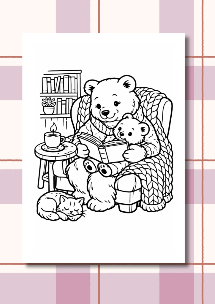 Cozy animal Mother’s Day coloring pages