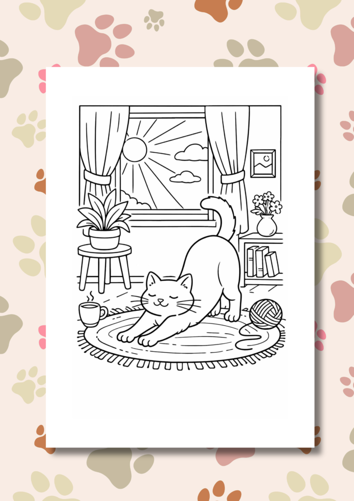Cozy cat moments coloring pages