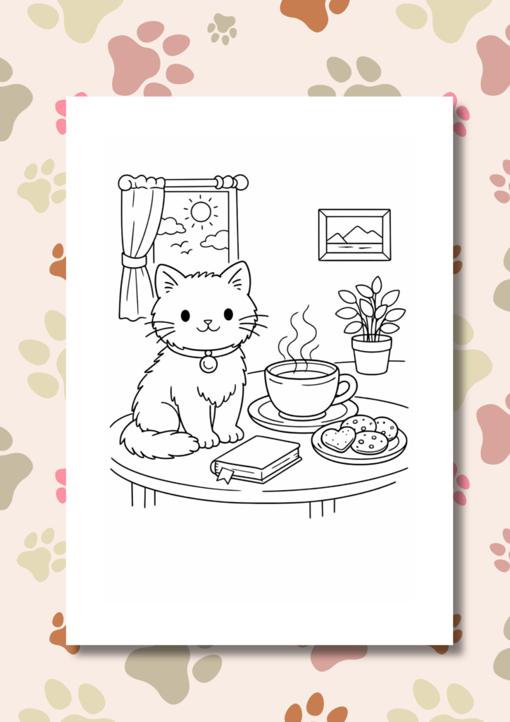 Cozy cat moments coloring pages