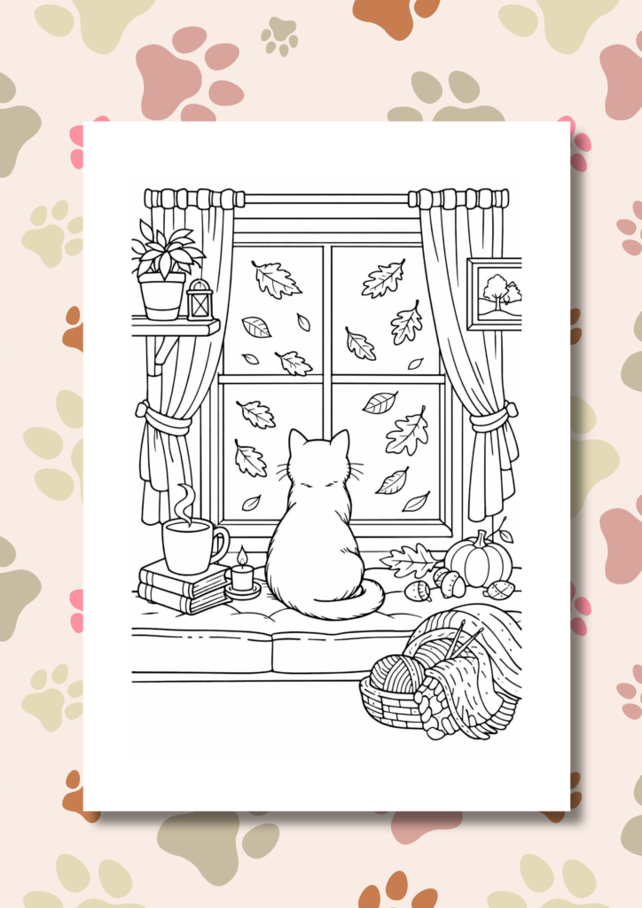 Cozy cat moments coloring pages