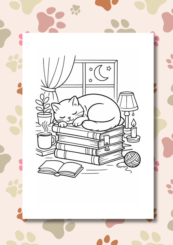 Cozy cat moments coloring pages