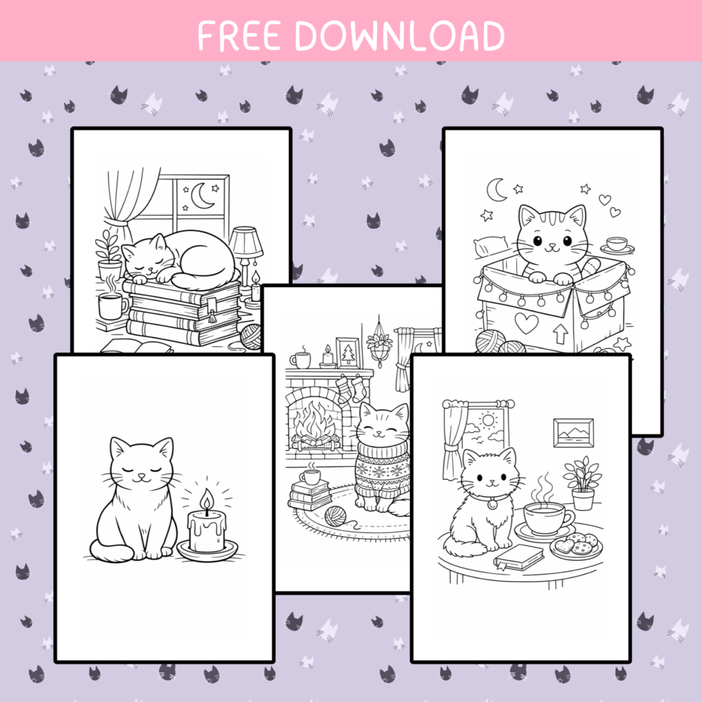 Cozy cat moments coloring pages