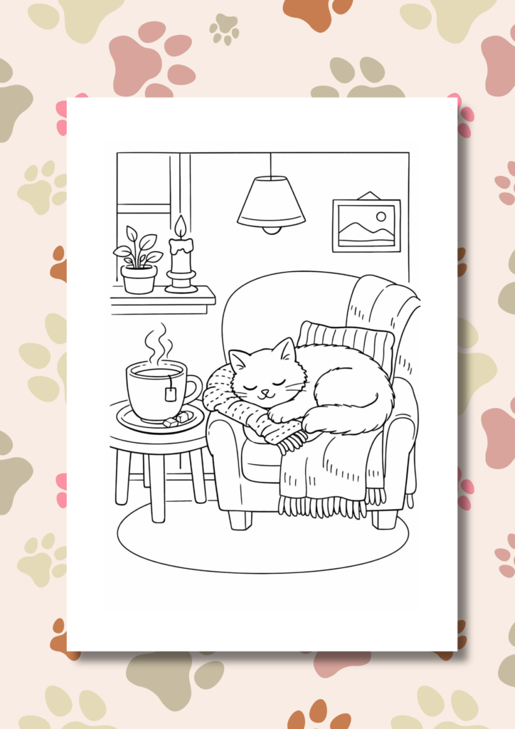 Cozy cat moments coloring pages