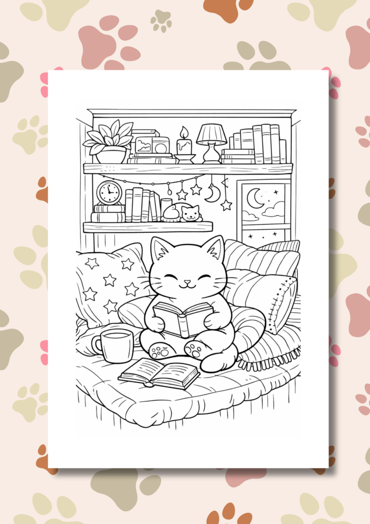 Cozy cat moments coloring pages