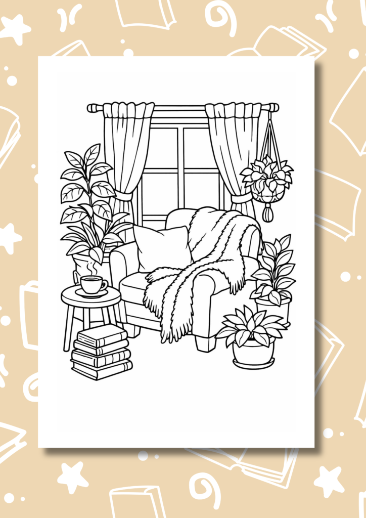 cozy reading nook coloring pages