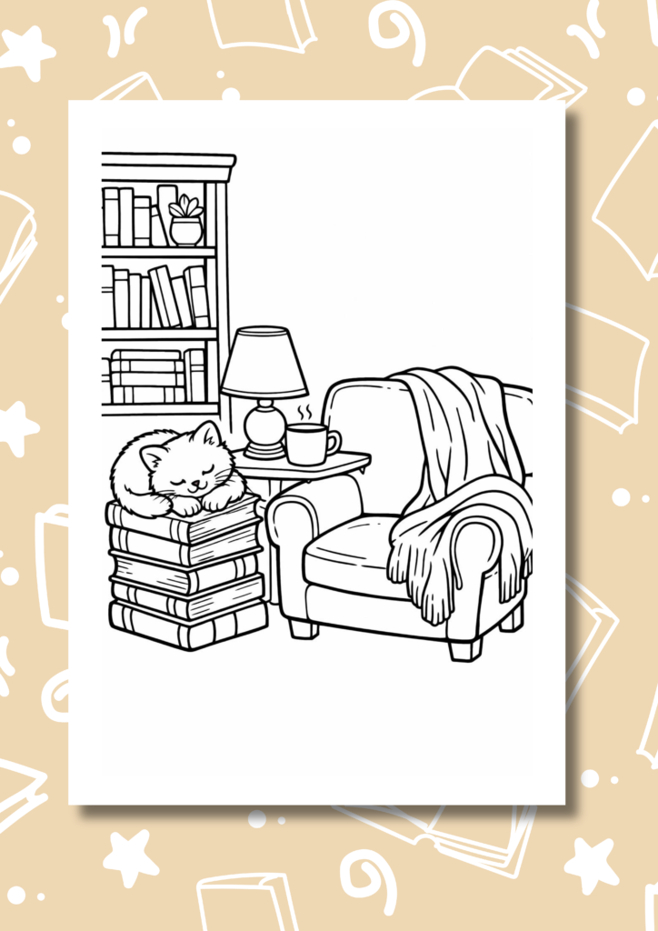 cozy reading nook coloring pages