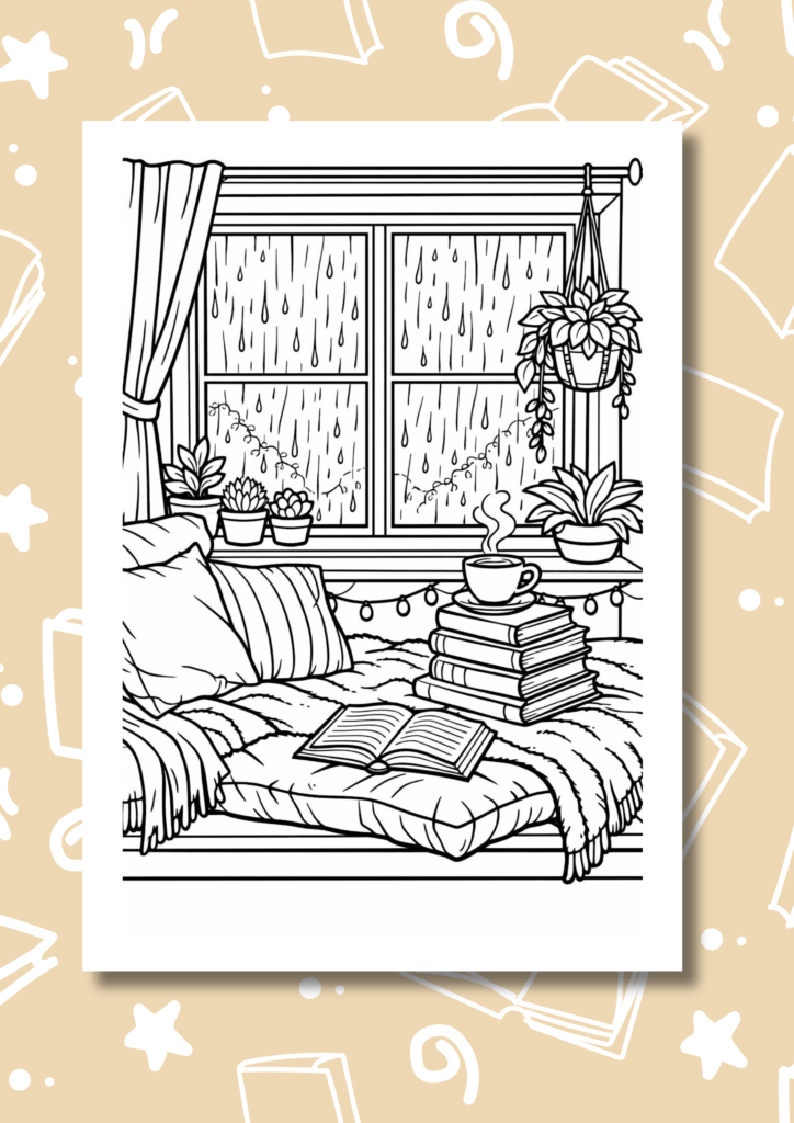 cozy reading nook coloring pages