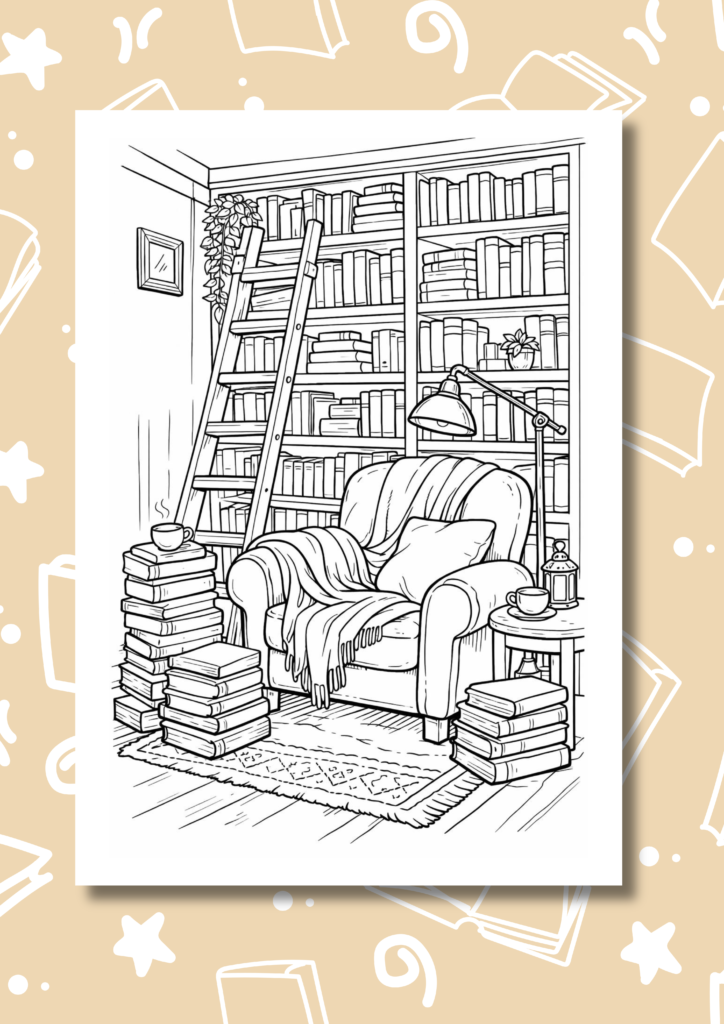 cozy reading nook coloring pages