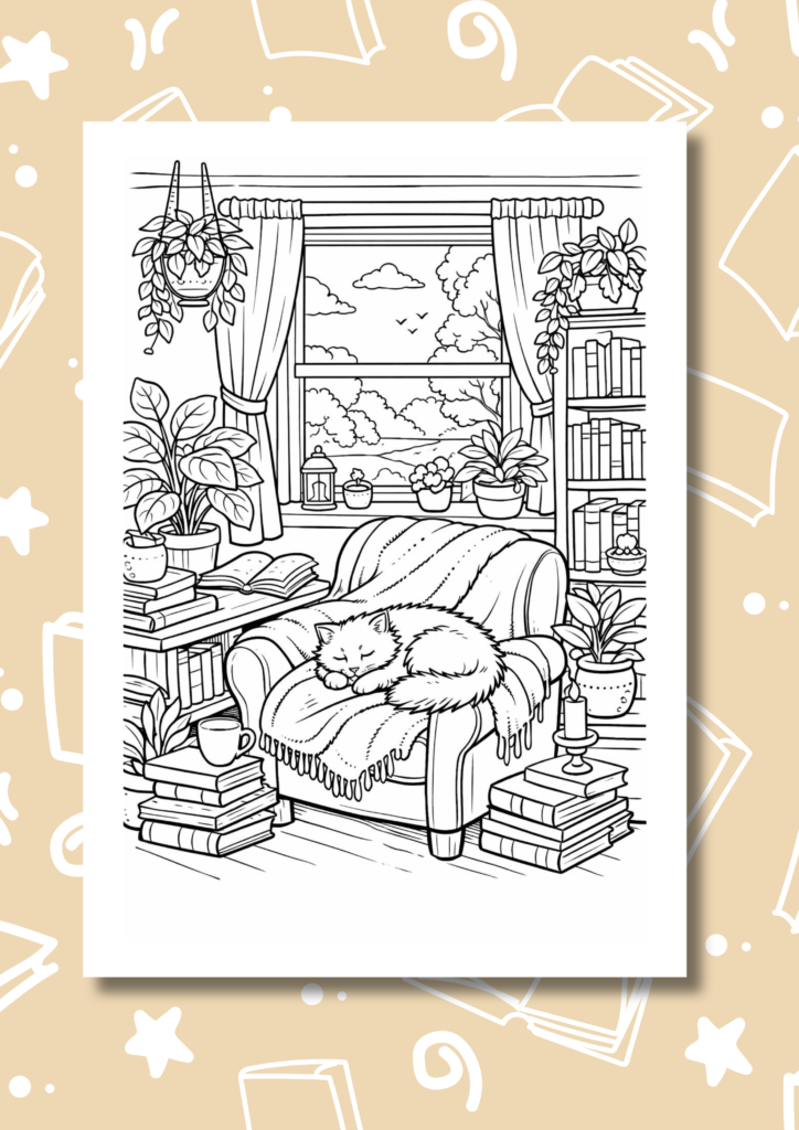 cozy reading nook coloring pages