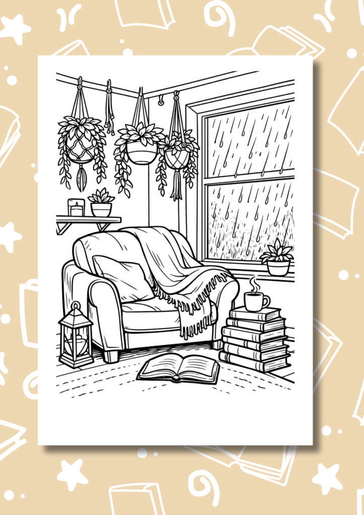 cozy reading nook coloring pages