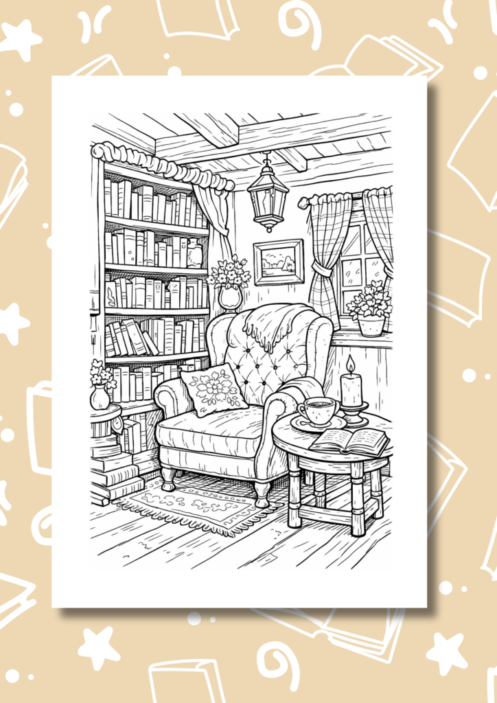 cozy reading nook coloring pages