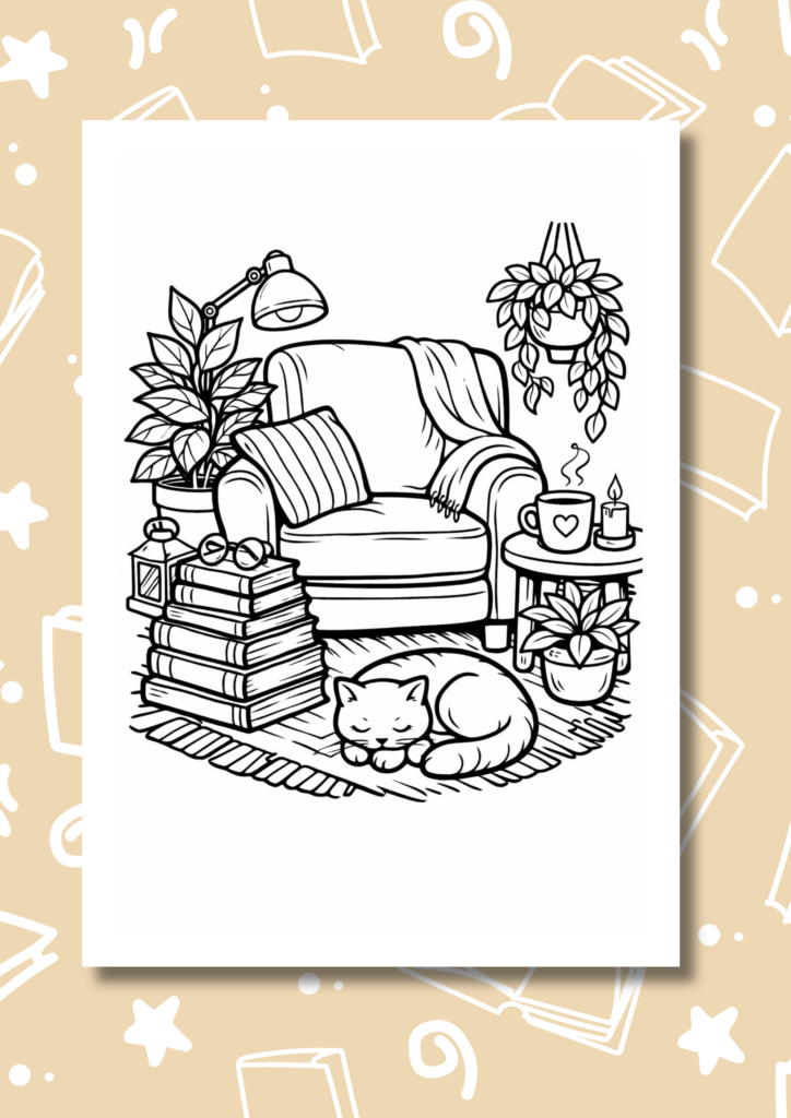 cozy reading nook coloring pages