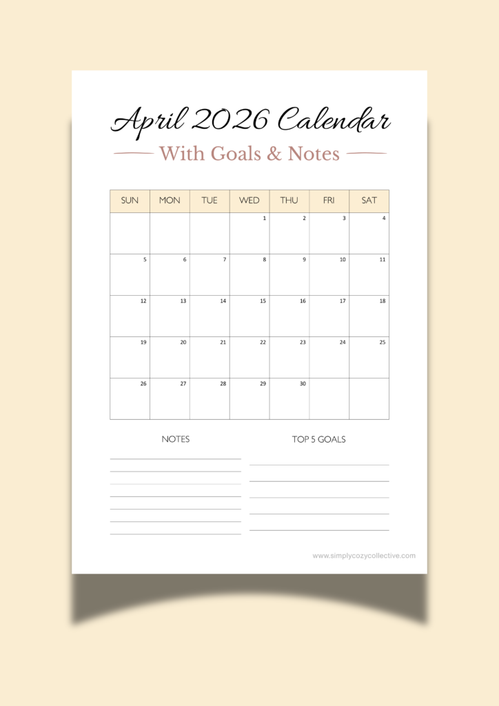 Free April 2026 calendar printables