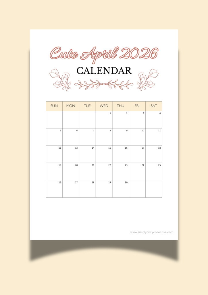 Free April 2026 calendar printables