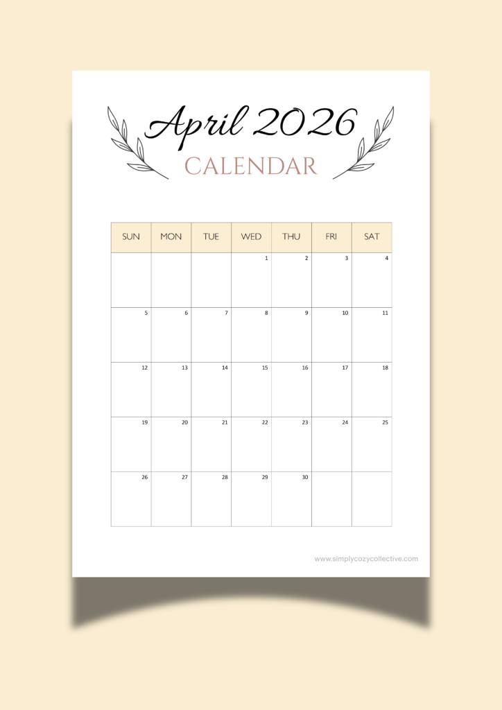 Free April 2026 calendar printables