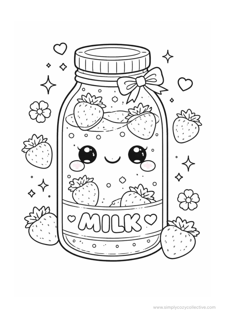 Kawaii ice cream and iced drink coloring pages