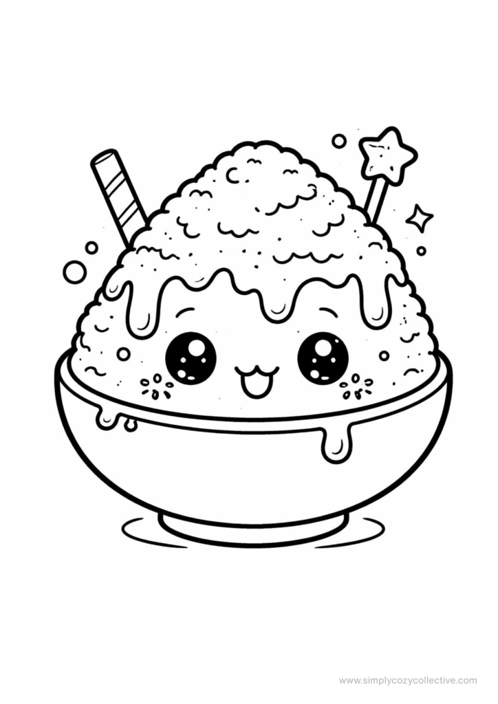 Kawaii ice cream and iced drink coloring pages