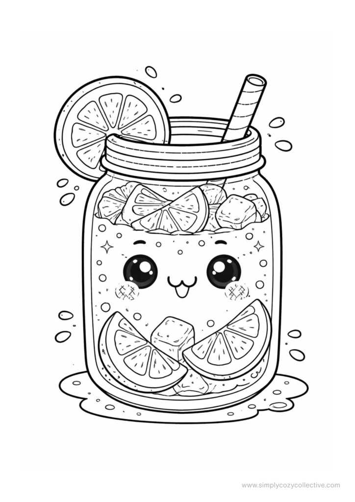 Kawaii ice cream and iced drink coloring pages